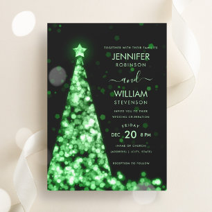 Modern Festive Green Tree Christmas Wedding Invitation