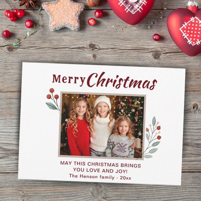 Modern Festive Merry Christmas Family Photo   Holiday Card (Creator Uploaded)