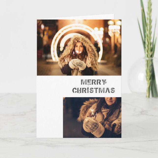 Modern Festive Merry Christmas Photo Card (Front)