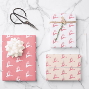 Modern Festive Nordic Christmas Deer Pink  Wrapping Paper Sheet