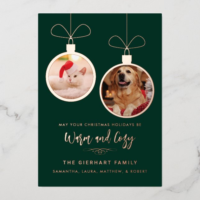 Modern Festive Pet Photos Christmas Foil Holiday Card (Front)