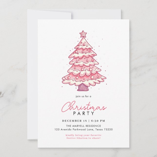 Modern Festive Pink Christmas Tree Party Invitation (Front)