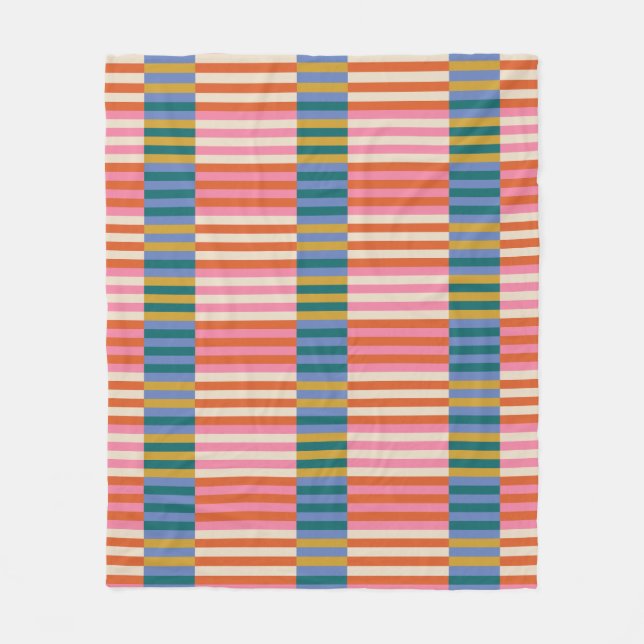 Modern Festive Plaid Stripe Fleece Blanket (Front)