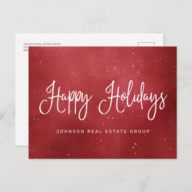 Modern Festive Red Christmas Business Holiday Postcard (Front/Back)