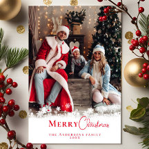 Modern Festive Red Christmas Stylish Family Photo