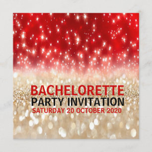 Modern Festive Red&Gold Sparkles Bachelorette Invitation