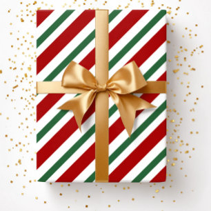 Modern Festive Red Green Stripes Christmas Wrapping Paper