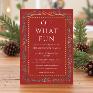 Modern Festive Red Holiday Holly Christmas Party Invitation