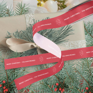 Modern Festive Red Minimalist Tree Christmas Satin Ribbon
