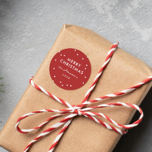 Modern Festive Red & White Dots Merry Christmas Classic Round Sticker