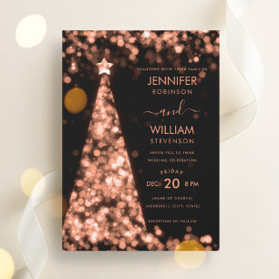 Modern Festive Rose Gold Tree Christmas Wedding  Invitation