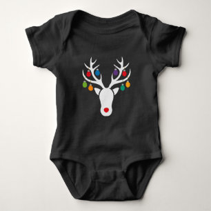 Modern Festive Rudolph Reindeer with Ornament Baby Bodysuit