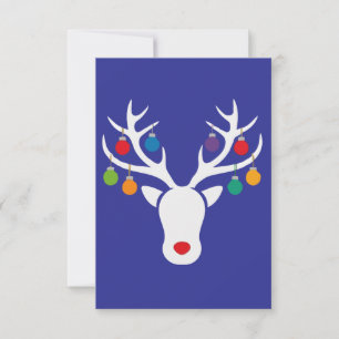 Modern Festive Rudolph Reindeer with Ornament RSVP Card