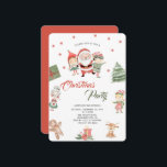 Modern Festive Santa Claus Christmas Party Invitation<br><div class="desc">Our design features a watercolor painting of a festive Christmas scene with Santa, elves, a grandmother, a gingerbread man and a reindeer. The image is set against a white background with scattered red stars. The design is in a whimsical style with a touch of vintage charm. If you would like...</div>