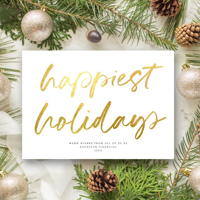 Modern Festive Script No Photo Business White Gold Holiday Card (Creator Uploaded)