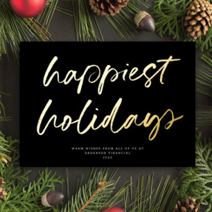 Modern Festive Script Non-Photo Business Noir Gold Foil Holiday Card