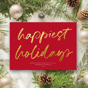 Modern Festive Script Non-Photo Business Red Gold Holiday Card
