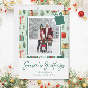 Modern Festive Seasons Greetings Christmas Gifts Holiday Card