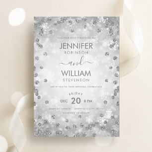 Modern Festive Silver Elegant Winter Wedding Invitation