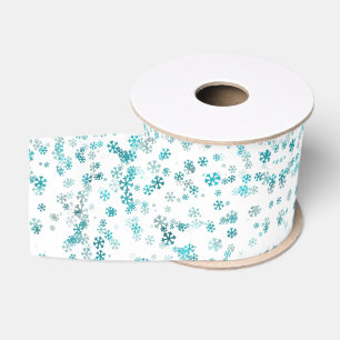 Modern Festive Snowflake Joy white black green Grosgrain Ribbon