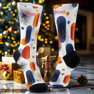 Modern Festive Socks with Blue and Orange Abstract