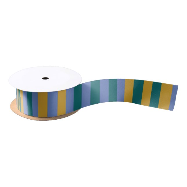 Modern Festive Striped Olive, Blue, & Green Satin Ribbon (Spool)
