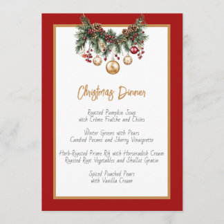 Modern Festive Watercolor Holiday Christmas Dinner Menu