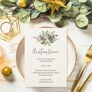 Modern Festive Watercolor Holiday Christmas Dinner Menu