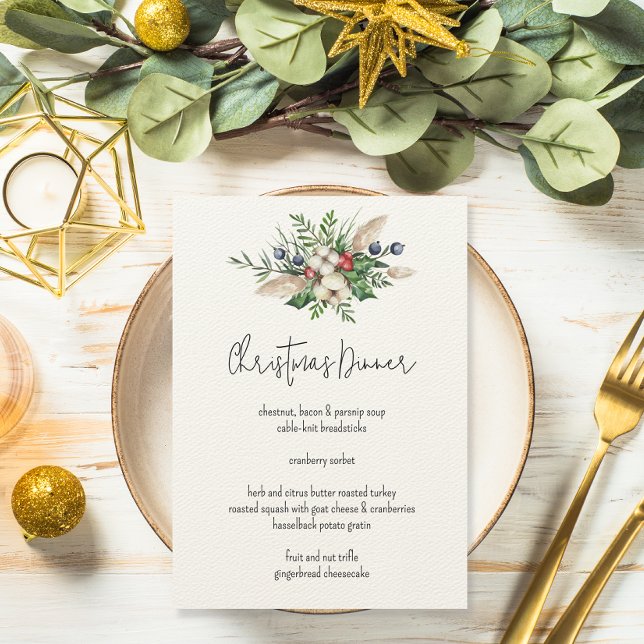 Modern Festive Watercolor Holiday Christmas Dinner Menu (Creator Uploaded)