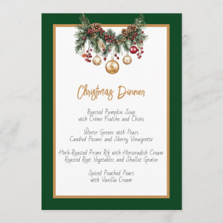 Modern Festive Watercolor Holiday Christmas Dinner Menu