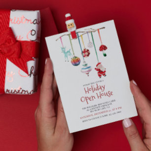 Modern Festive Watercolor Holiday Open House Invitation