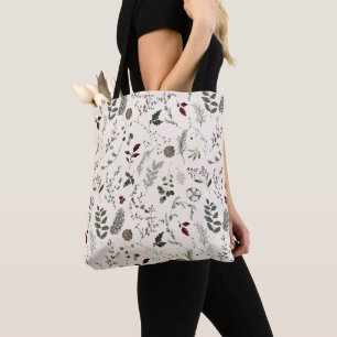 Modern Festive Winter Wildflower Christmas Tote Bag