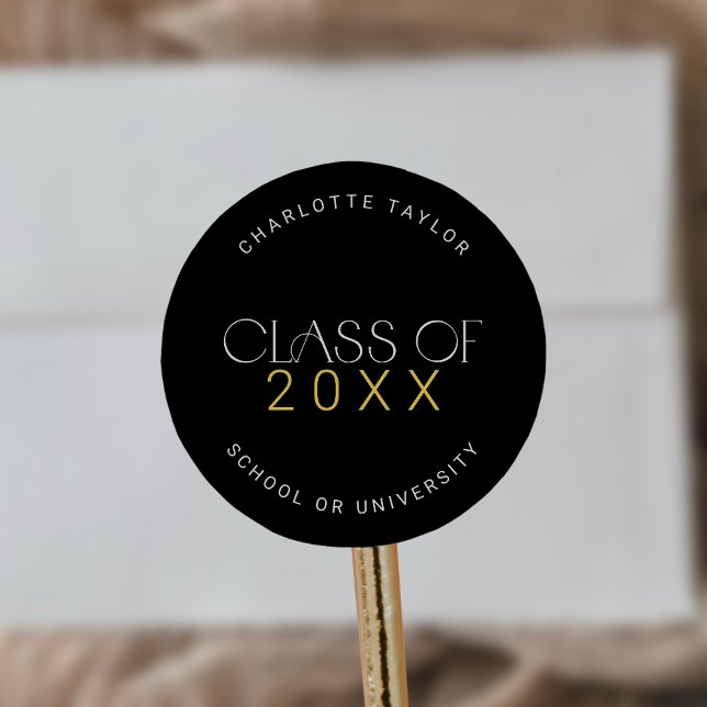 Modern Fete Black Gold Class Year Graduation Classic Round Sticker (Creator Uploaded)