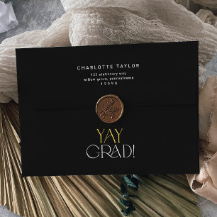 Modern Fete Black Gold Yay Grad Graduation Envelope