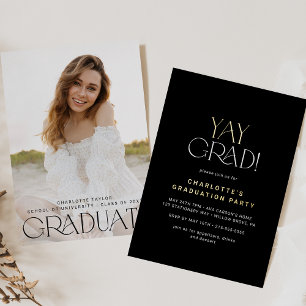 Modern Fete Foil Black Yay Grad Photo Graduation