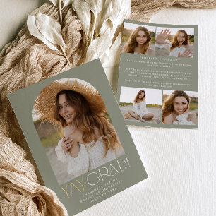 Modern Fete Foil Green Yay Grad Photo Graduation