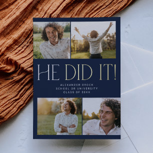 Modern Fete Foil Navy He Did It Photo Graduation