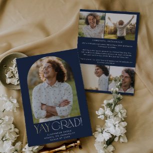 Modern Fete Foil Navy Yay Grad Photo Graduation