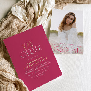 Modern Fete Foil   Pink Yay Grad Photo Graduation