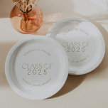 Modern Fete Gold Class of 2025 Graduation Paper Plate<br><div class="desc">These modern fete gold class of 2025 graduation paper plates are perfect for a simple grad party. The design features elegant boho typography with a touch of sophisticated style in minimalist gold and white.

Personalise your paper plates with the name of the graduate and class year.</div>