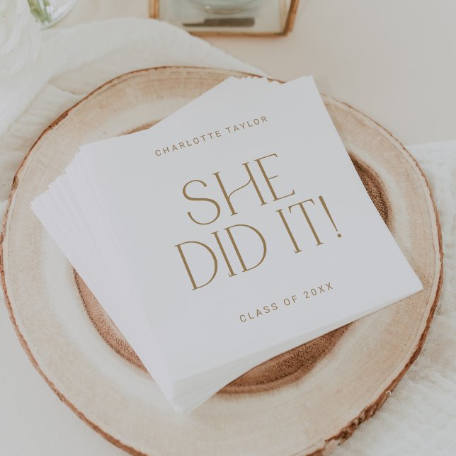 Modern Fete Gold She Did It Graduation Napkin (Creator Uploaded)