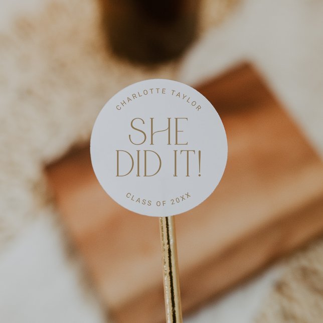 Modern Fete Gold She Did It Graduation Sticker (Creator Uploaded)