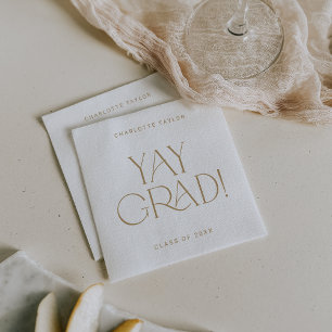 Modern Fete Gold Yay Grad Graduation Napkin