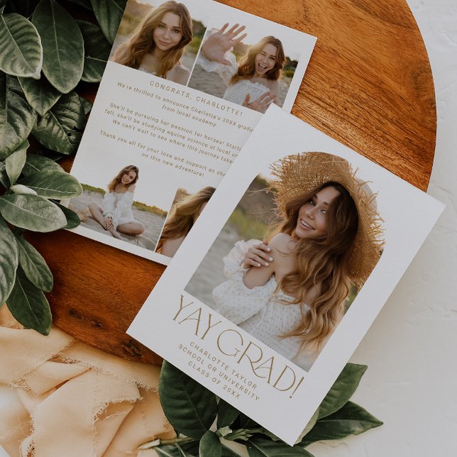 Modern Fete Gold Yay Grad Photo Arch Graduation Announcement (Creator Uploaded)