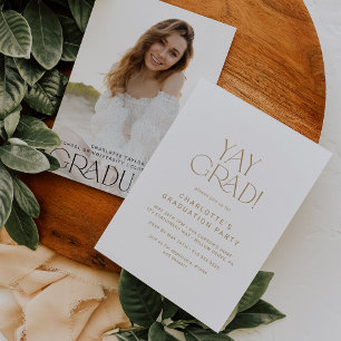 Modern Fete Gold Yay Grad Photo Graduation Party Invitation