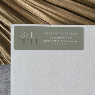 Modern Fete   Green She Did It Graduation Return Return Address Label