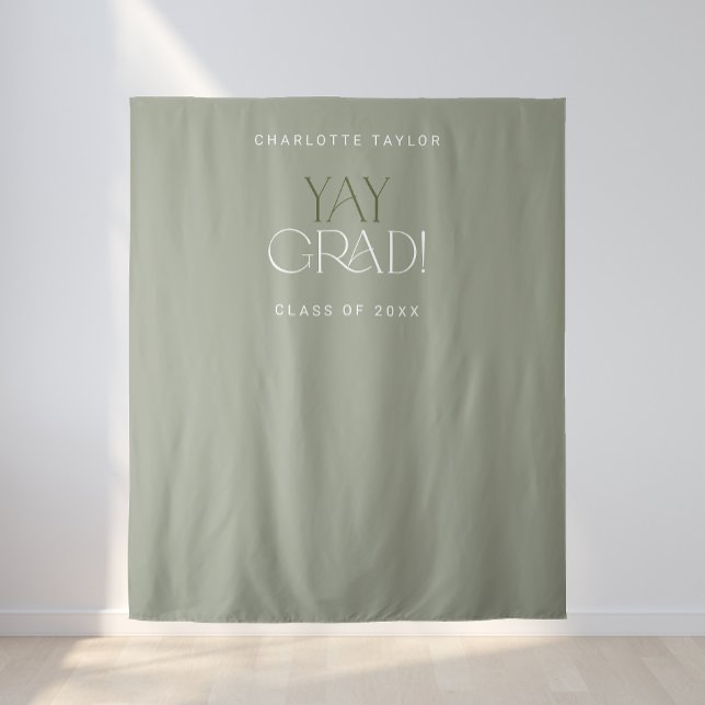 Modern Fete Green Yay Grad Graduate Photo Backdrop Tapestry (Creator Uploaded)