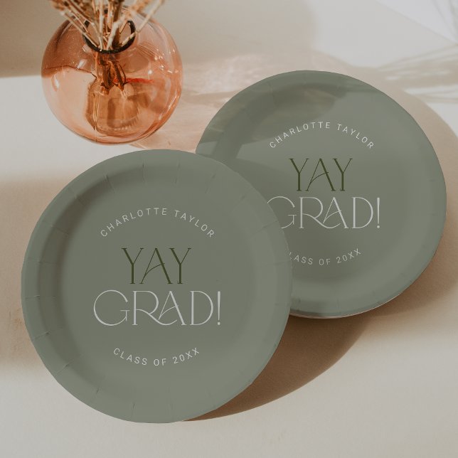 Modern Fete | Green Yay Grad Graduation Paper Plate (Creator Uploaded)