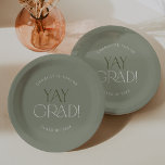 Modern Fete | Green Yay Grad Graduation Paper Plate<br><div class="desc">These modern fete green yay grad graduation paper plates are perfect for a simple grad party. The design features elegant boho typography with a touch of sophisticated style in muted and minimalist light sage green.

Personalise your paper plates with the name of the graduate and class year.</div>