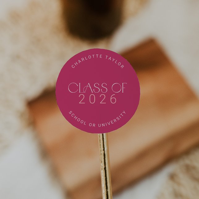 Modern Fete | Hot Pink Class of 2025 Graduation Classic Round Sticker (Modern Fete | Hot Pink Class of 2026 Graduation Classic Round Sticker)